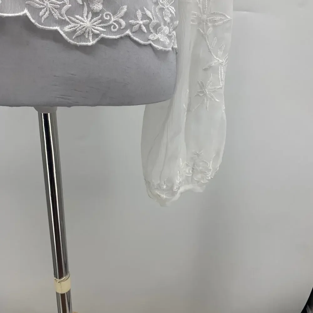 Free People Poncho Cape Womens S Small? White Tie Front Floral Embroidered Sheer